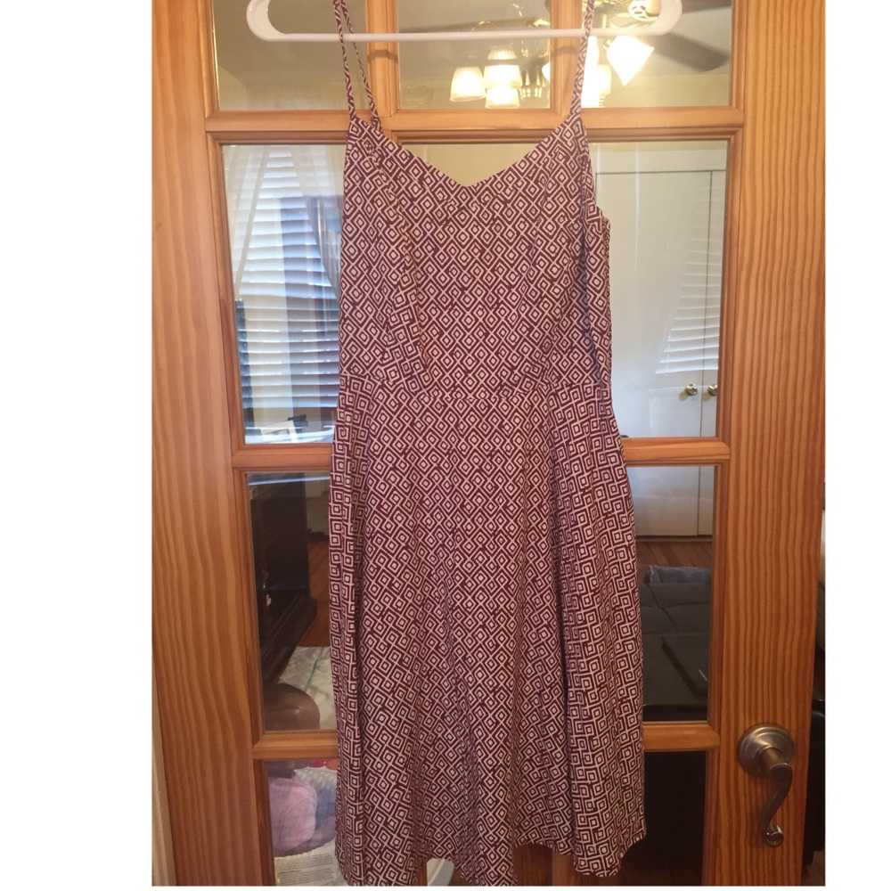 Purple and white, patterned dress